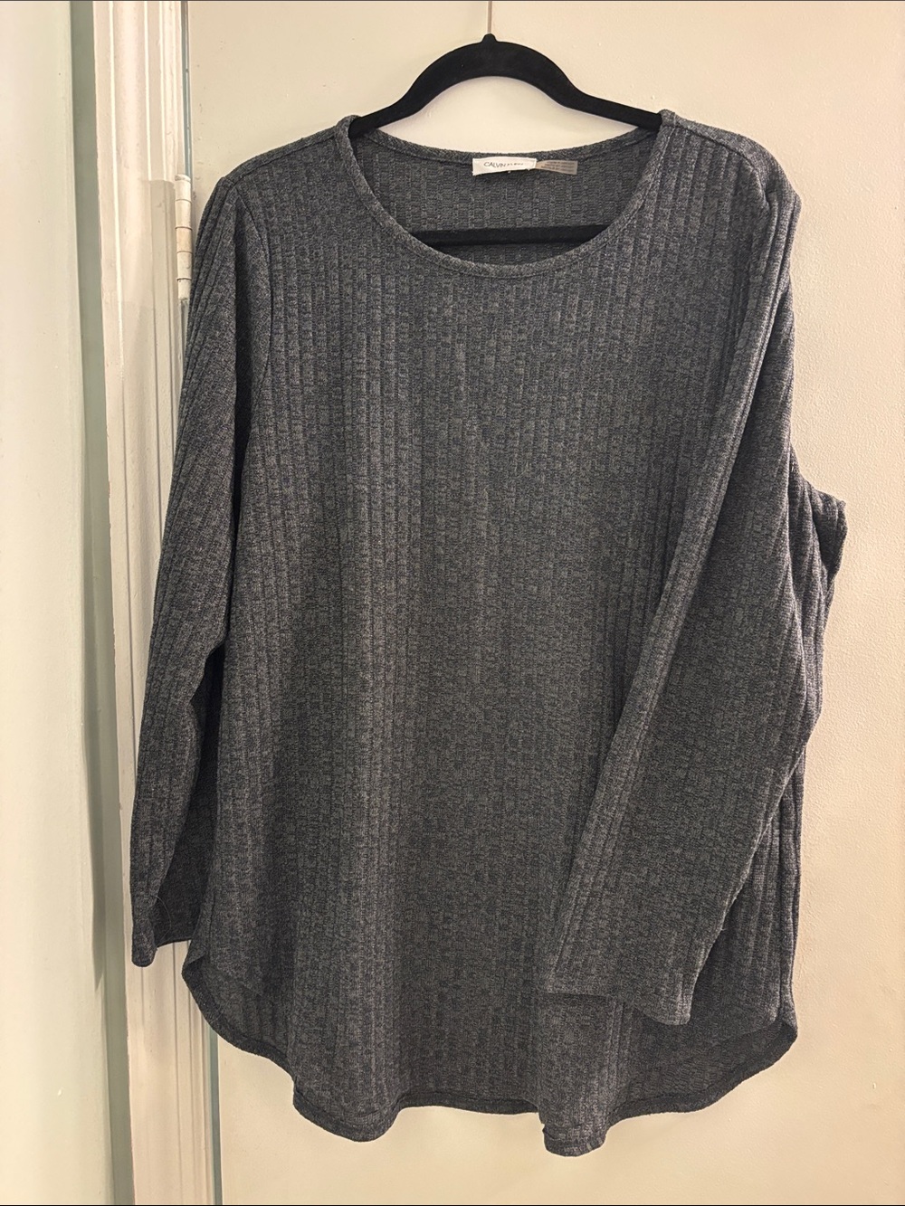 Calvin Klein Charcoal Ribbed Crewneck Long-Sleeve Top